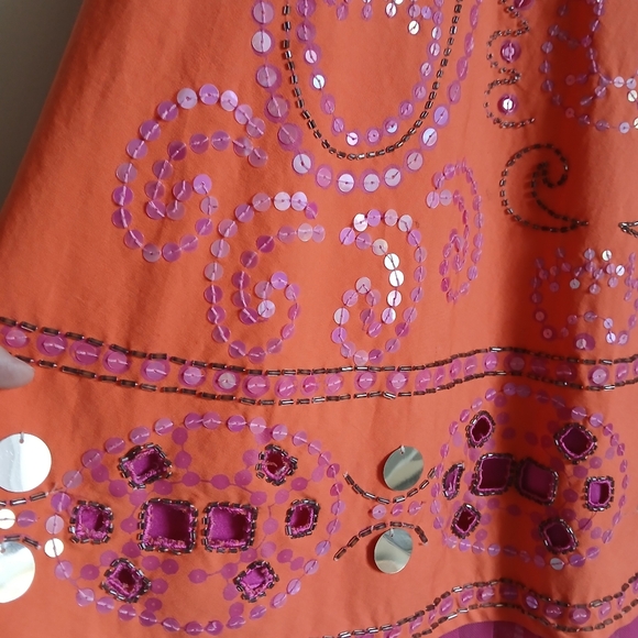 Cadi & Blu Orange Pink A Line Skirt Beaded Sequin Boho Size 4 - Picture 7 of 15